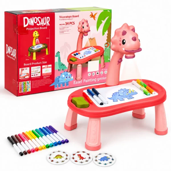 kresliaci-projektor-dinosaurus-ruzovy-bez-papierov Kresliaci projektor pre deti s motívom dinosaura na batérie - ružový