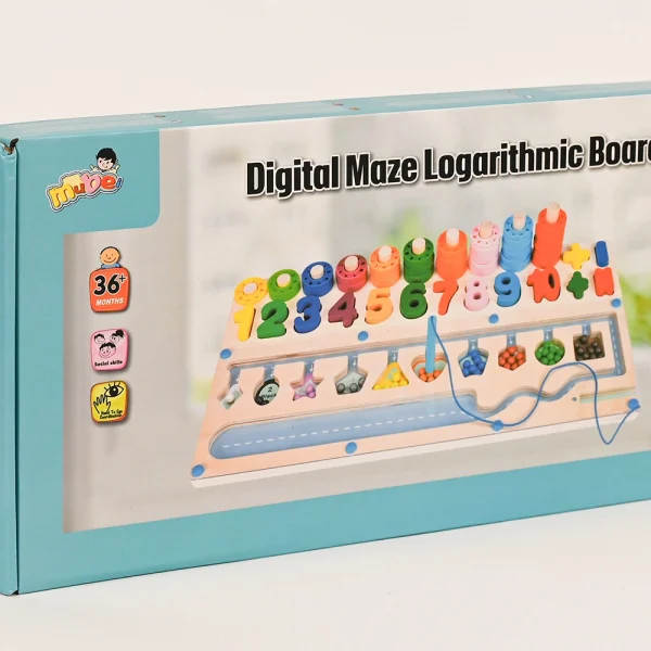 DIGITAL MAZE LOGARITHMIC BOARD_1 Edukačná počítadlo drevené s číslami, krúžkami a tvarmi MONTESSORI