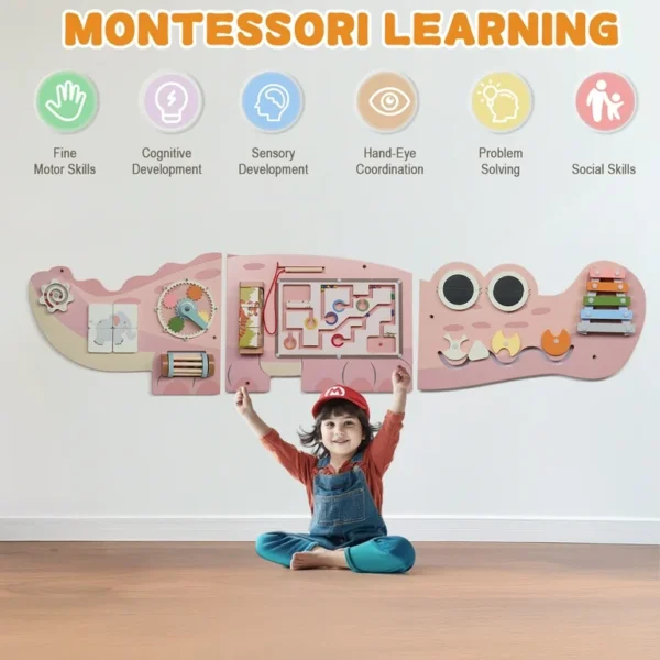 Nástenný montessori Krokodíl - ružový