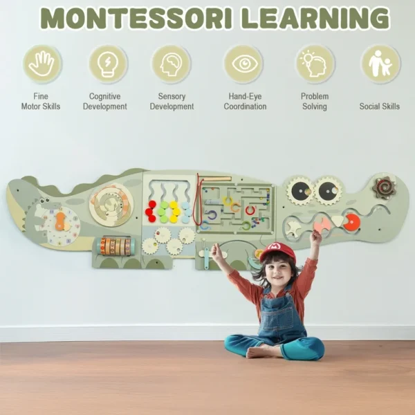Nástenný montessori Krokodíl - zelený